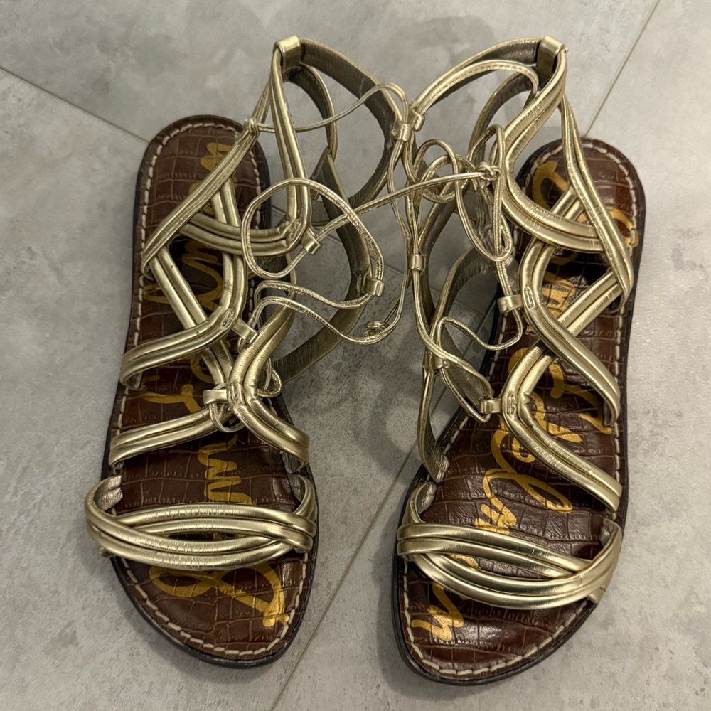 Sam Edelman- Gasha Womens Strappy Open Toe Flat Sandals- Gold- Size 7.5 - Picture 2 of 3